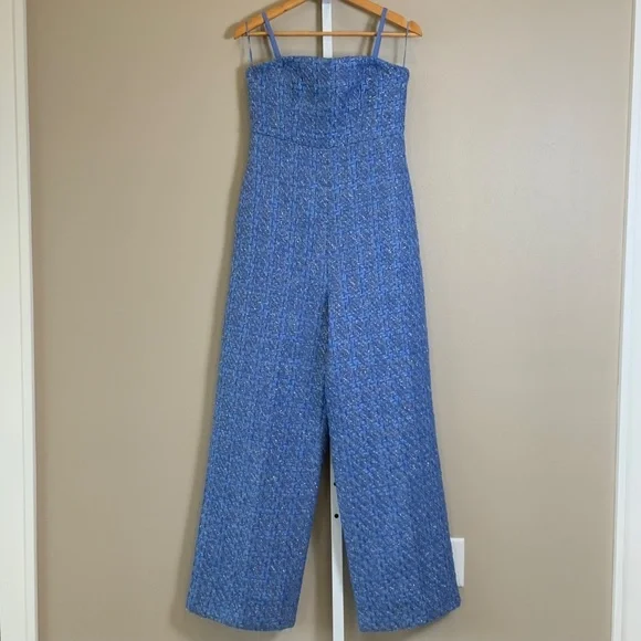 Anthropologie Textured Blue Strapless Jumpsuit - Picture 6 of 16